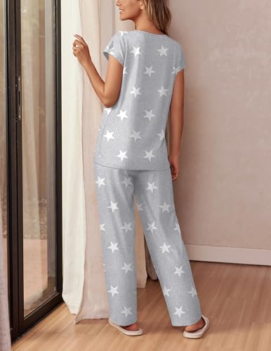 Image of Ekouaer Womens Pajama Sets Cap Sleeve Sleepwear Tops and Long Pants Comfy Pjs 2 Piece Lounge Set with Pockets S-XXL