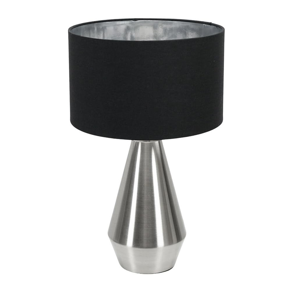 ValueLights Jax Chrome Dimmable Touch Table Lamp with Fabric Drum & Chrome Lamp Shade & Bulb in Black