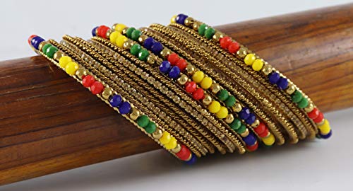 Image of NMII Metal with Zircon Gemstone, Pearls and Beads Studded Glossy Finished Bangle Set For Women and Girls