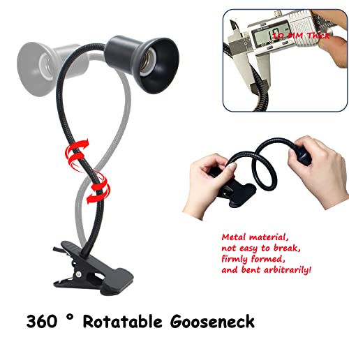 WEEVDRIE E27 Clip Desk Lamp,360° Rotating Ceramic Spotlight,Basking Lamp Reptiles w/ 220CM Cord,E27 Adjustable Turtle Light Holder Flexible Reptile Lamp Fixture Lizards Turtles,Black (R70149.TB) - Image 3