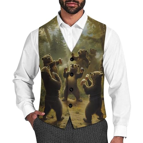 Bear Dance Mens Slim Fit Suit Vest Dress Waistcoat Casual Business Vest