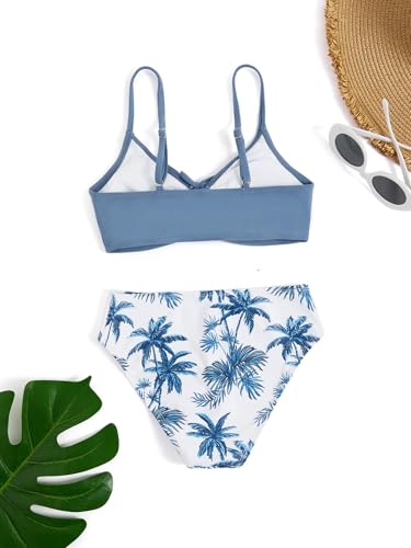 Image of COZYEASE Girls' 2 Piece Ditsy Floral Print Knot Front Ruched Triangle Bikini Swimsuit