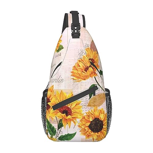 Sac à dos à bandoulière tournesols et cartes postales noir unique