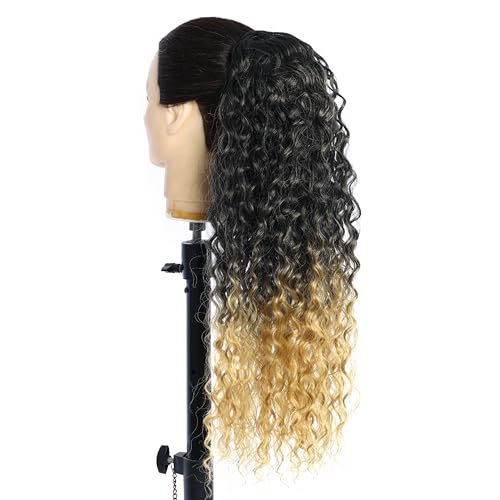 Servintha 24 Inch Curly Ponytail Extensions Synthetic Deep Wave Drawstring Ponytail For Black Women Natural Black to Blonde Long Ponytail With Clip In Thick Ponytail Hair Piece Color #1B27 — view 6