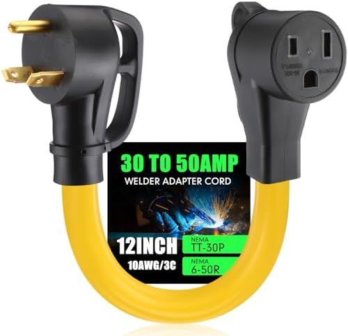 6-50R Receptacle EXCELFU Generator To Welder Adapter Cord - NEMA L14-30P To 6-50R, 30 Amp, 1.5FT, 10AWG NEMA L14-30P Plug