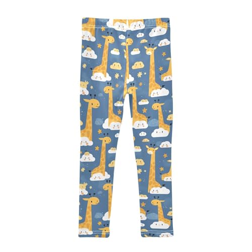 Cute Giraffes Clouds Kids Baby Girls Active Leggings Stretch High Waisted Workout Pants Gym2