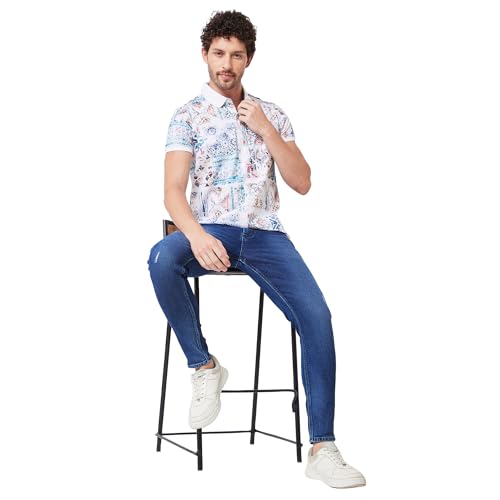 Image of Spykar Men's Slim Fit Ribbed Collar Half Sleeve Printed Casual T-Shirt