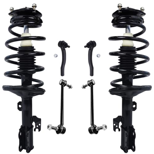Image of Detroit Axle - FWD 6pc Front Struts Kit for Toyota Sienna 04-10, Sway Bar Links Outer Tie Rods Strut w /Coil Spring 2004 2005 2006 2007 2008 2009 2010 Replacement Ready Suspension Struts Shocks