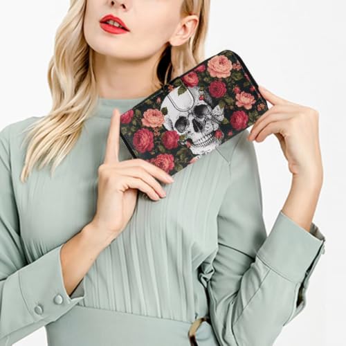 Image of COEQINE Ladies Wallets Pink Leopard Heart Black Printed Leather Phone Long Clutch Purses Check Coin Change Holder