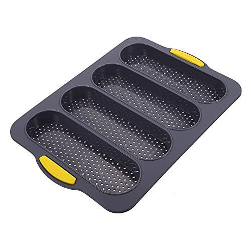 DOITOOL French Bread Baking Pan 4 Slots Silicone Pan for Baking Bread, Loaf Loaves Loaf Bake Mold Toast Cooking Bakers Molding (Black, 38 x 16.2 .4cm)