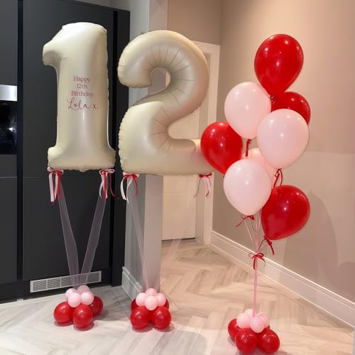Image of Cream Number 12 Balloons,40 Inch 12 Balloons Giant Helium Foil Mylar Beige 12 Balloon Number for Birthday Party Anniversary Decorations
