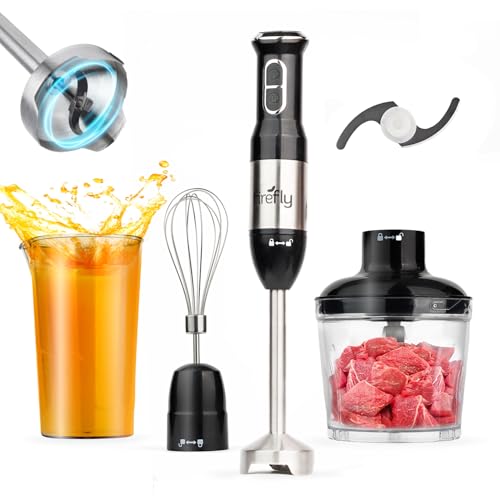 3-in-1 Firefly Hand Blender with Whisk Food Processor Black and Silver 400 Watt