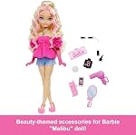 Barbie Dream Besties Playset, Barbie “Malibu” Posable Fashion Doll with Wavy Blonde Hair, 11 Makeup & Hair-Themed Accessories