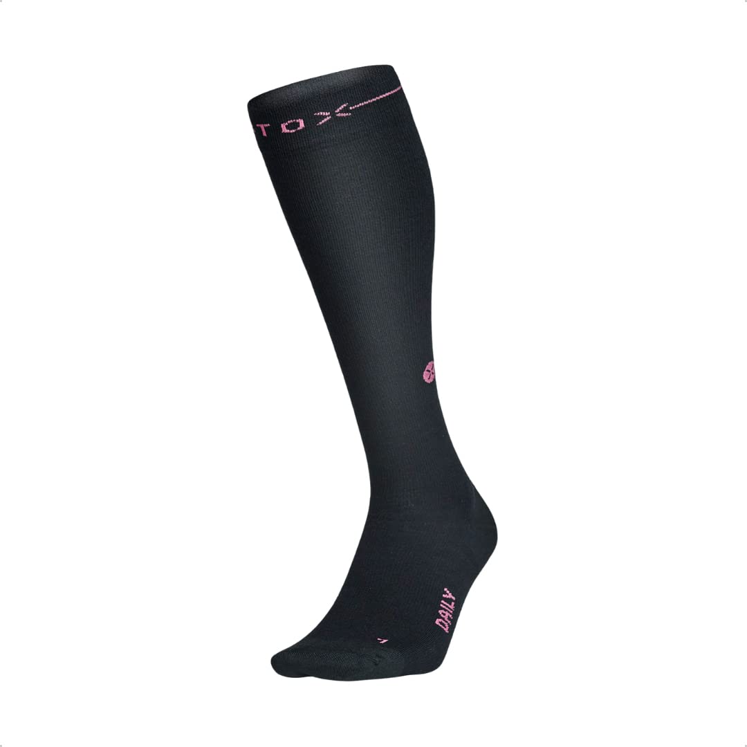 STOX Energy Socks | Premium pończochy uciskowe dla kobiet w ciąży | Wygodne pończochy uciskowe | Odprowadzanie wilgoci | Ułatwienie stóp i nóg, czarny / fuksja, L