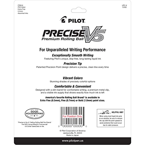 Pilot Precise V5 Stick Liquid Ink Rolling Ball Stick Pens, Extra Fine Point (0.5Mm) Assorted Ink Colors, 10-Pack (12562) #TOP2