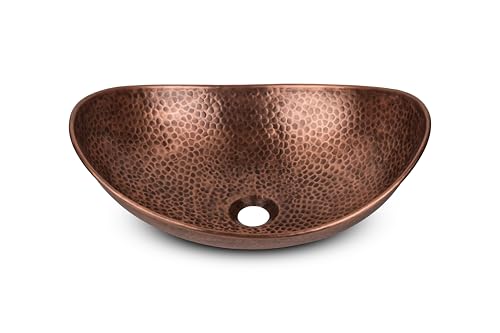 Monarch Abode 19-Inch Hand Hammered Pure Copper Harbor Vessel Bathroom Sink, Bathroom Vessel Sink, Above Counter Bathroom Sink Bowl for Vanity or Powder Room