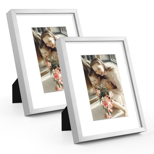 Golden State Art 6x8 Silver Aluminum Frame, For 4x6 Photo, With Mat