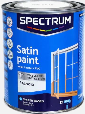 Vintage Luxury Spectrum RAL 9010 - Pintura satinada (750 ml, para madera, metal, superficie de PVC, a base de agua, poco olor y secado rápido, RAL 9010)