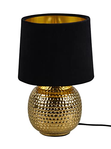 Reality Leuchten Tischleuchte Sophia R50821002, Fuß Keramik goldfarbig, Samtschirm schwarz/goldfarbig, exkl. 1x E14