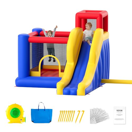 VEVOR Aufblasbares Hüpfburg, hochwertiges Spielhaus-Trampolin für den Außenbereich, Hüpfburg mit Gebläse, Rutsche und Aufbewahrungstasche, 340 x 260 x 230 cm Hüpfburg für den Garten der Familie