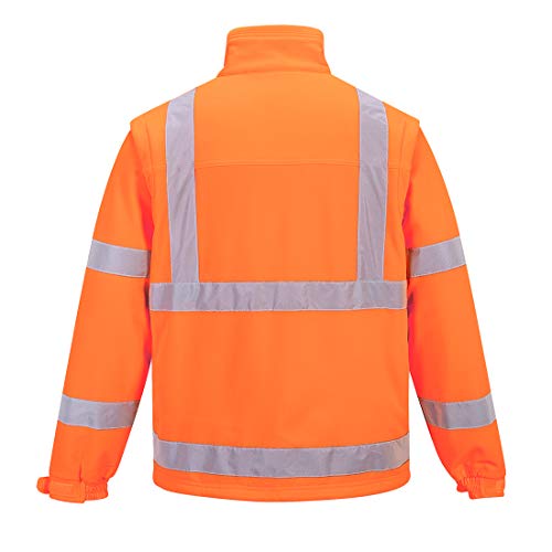 Image of Portwest Hi-Vis Softshell Jacket Visibility Reflective Safety Work Wear Water Repellent ANSI 3, Orange, X Large