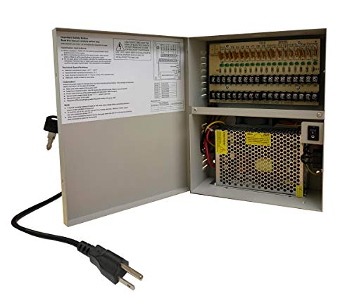 VIEWISE 18 Channel 20 Amp 12V DC CCTV Distributed Camera Power Supply Box with Key UL Listed Resettable (18CH 20Amp)