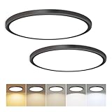 Hunhun 2 Pack 3200lm LED Flush Mount Ceiling Light 28W 12 Inch 5CCT Adjustable Super Slim 0.87 inch Round Ceiling Lamp for Bedroom, Living Room, Kitchen, Laundry - Black
