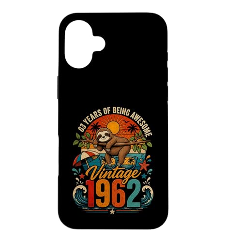 64th Birthday Retro Sloth Tropical Vintage 1962 64 Years Old �X�}�z�P�[�X iPhone 16 Plus �p