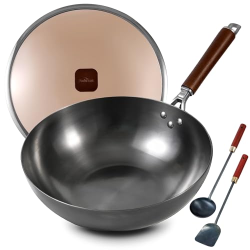 Wok antiadherente de acero al carbono 12 pulgadas con tapa y utensilios miniatura 1