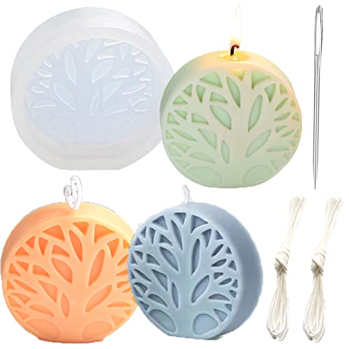 Nimozekd 3D Tree Of Life Candle Silicone Mold With Large-Eye Wicking Needle,Candlewick For Scented Candle Diy Clay Craft Pillar Aromatherapy Gypsum Candles Wax Soap Flower Specimen #TOP4