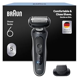 Braun Series 6 Elektrorasierer Herren, Rasierapparat mit 60 Min. Akkulaufzeit, Präzisionstrimmer-Aufsatz, Kabelloser Nass- und Trockenrasierer für Männer, Wasserdicht, 62-G1200si, Grau