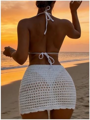 Milumia Women's Crochet Swimsuit Cover Up Hollow Out Drawstring Mini Skirt Coverups Beachwear image 4