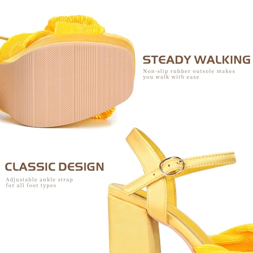 Image of KHPAERMEI Bow Knot Platform Heels for Women Chunky Heeled Sandals
