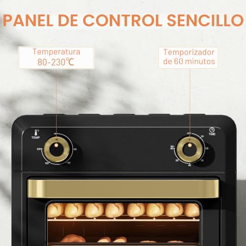 Miniatura 5 de Homcom Mini Horno Con Convección, Freidora De Aire Caliente De 10l, Horno Pequeño Con Temporizador De 60 Minutos E Iluminación Interior, 80-230 , 3 Estantes, Accesorios Aptos Para Lavavajillas,