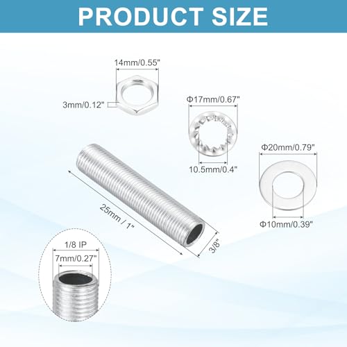 Image of MECCANIXITY 35Pcs 1 inch Lamp Pipe Kit with Nuts Washers 1 /8IP Thread Fasteners Assortment for Chandelier Ceiling Light Repair Assembly DIY Hardware