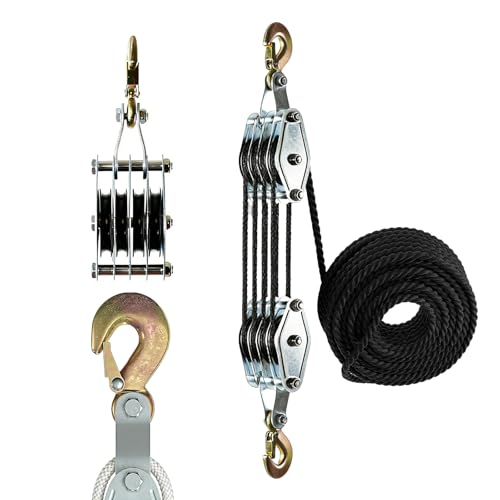 MFUSUL Système de Poulie 8:1 Avec Corde en Nylon de 20 M et Crochet, Rotatif à 270°, Poulie de Levage, Palan Manuel pour Le Déplacement D'Objets Lourds, Entrepôts