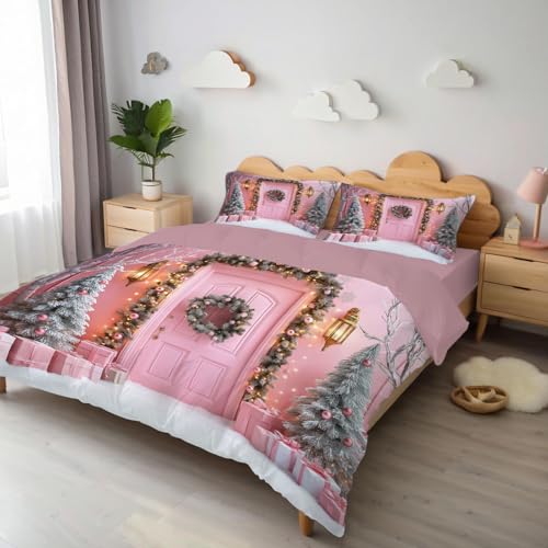 Housse de Couette 200x200cm Imprimé 3D Rose de Noël Parure de Lit Finition Premium