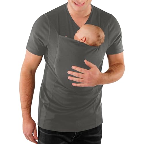 Image of Mens Baby Carrier Shirt V Neck Short Sleeve T-Shirts for Men Skin to Skin T-Shirt with Pocket