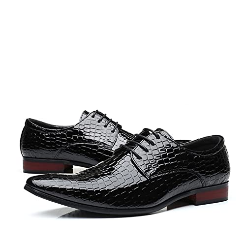 Single Season Dress Oxford Shoes for Men Lace Up Derby Shoes Crocodile Alligator Embossed PU Leather Rubber Sole Anti-Slip Block Heel Non Slip Wedding Very Popular Among Young People