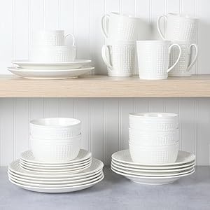 Marthastewart30piecebasketweavenewbonechinaembossedchipandscratchresistantporcelaindinnerwareset  Urban Country Home Decor Martha stewart 30 piece basket weave new bone china embossed chip and scratch resistant porcelain dinnerware set  urban country home decor