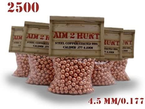 Aim2Hunt 2500 X 4.5 mm/0.177 BB BBS PREMIUM GRADE COPPER COATED BALLS FOR AIRGUNS