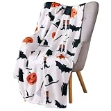 Serafina Home Halloween Throw Blanket: Fuzzy Witchy Business Jack O'Lantern Pumpkins Caldron Black B