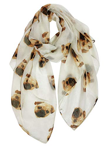 GERINLY Cute Pugs Pattern Oblong Scarf Soft Cotton Lighweight Women Wrap Scarfs (Yellow Beige)