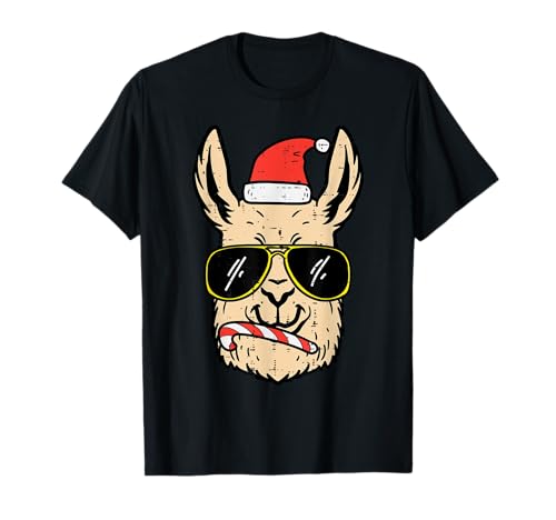Natale Cool Llama Santa Funny Xmas Alpaca Uomini Donne Bambini Maglietta