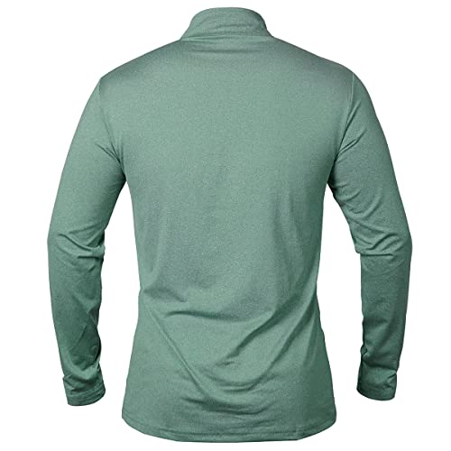 Mansdour Men's Quick-Dry Active Sports Shirts Quarter Zip Long Sleeve Athletic Running Pullover Tops Outdoor Workout Golf Sweatshirt Tea Green #TOP1