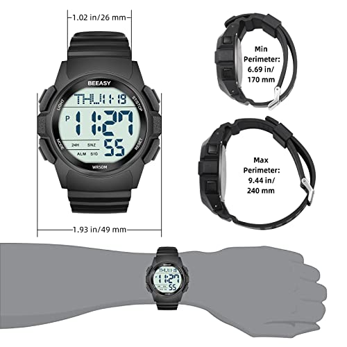 Beeasy Mens Digital Sports Watch Waterproof with Stopwatch Countdown Timer Alarm Mode Dual Time Watch for Men