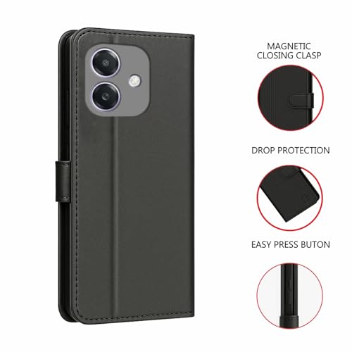 Image of AIBEX Shock Proof Flip Compatible for Oppo A3x 4G / Oppo A3 5G / Oppo A3x 5G Flip Cover Leather Finish | Inside TPU with Card Pockets | Wallet Stand | Complete Protection Flip Case Black