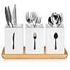 Anwelynd Silverware Caddy for Kithchen Countertop, Set of 3 Wooden Utensil Holder with Bamboo Tray, Farmhouse Silverware Organizer, Spoons, Knives and Forks Organizer, Silverware Holder for Party Anwelynd Silverware Caddy for Kithchen Countertop, Set of 3 Wooden Utensil Holder with Bamboo Tray, Farmhouse Silverware Organizer, Spoons, Knives and Forks Organizer, Silverware Holder for Party