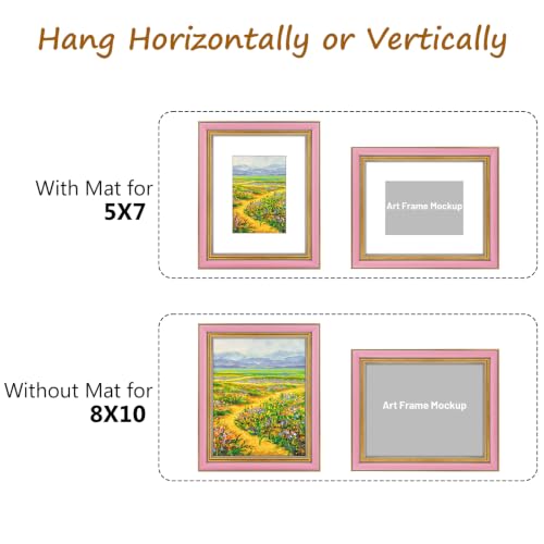 Image of Golden State Art,8x10 Ornate Picture Frame Holds 5x7 Photo,Pink Gold | Includes real glass front,white mat,easel stand,build-in hangers and buttons.Displays 5x7 photo on wall or tabletop