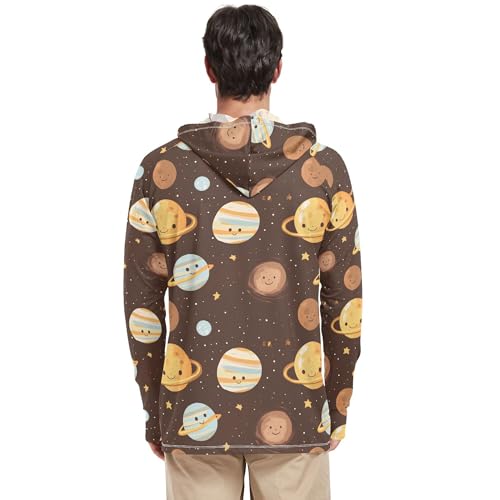 Wudan Cartoon Outer Planets Alphabet Brown Mens Hoodies Shirts Long Sleeve Adult Rash Guards Fishing Shirt UPF 50+ S3